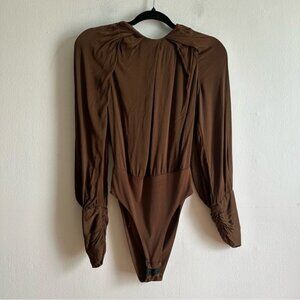 Zara Brown Long Sleeves Open Back Bodysuit